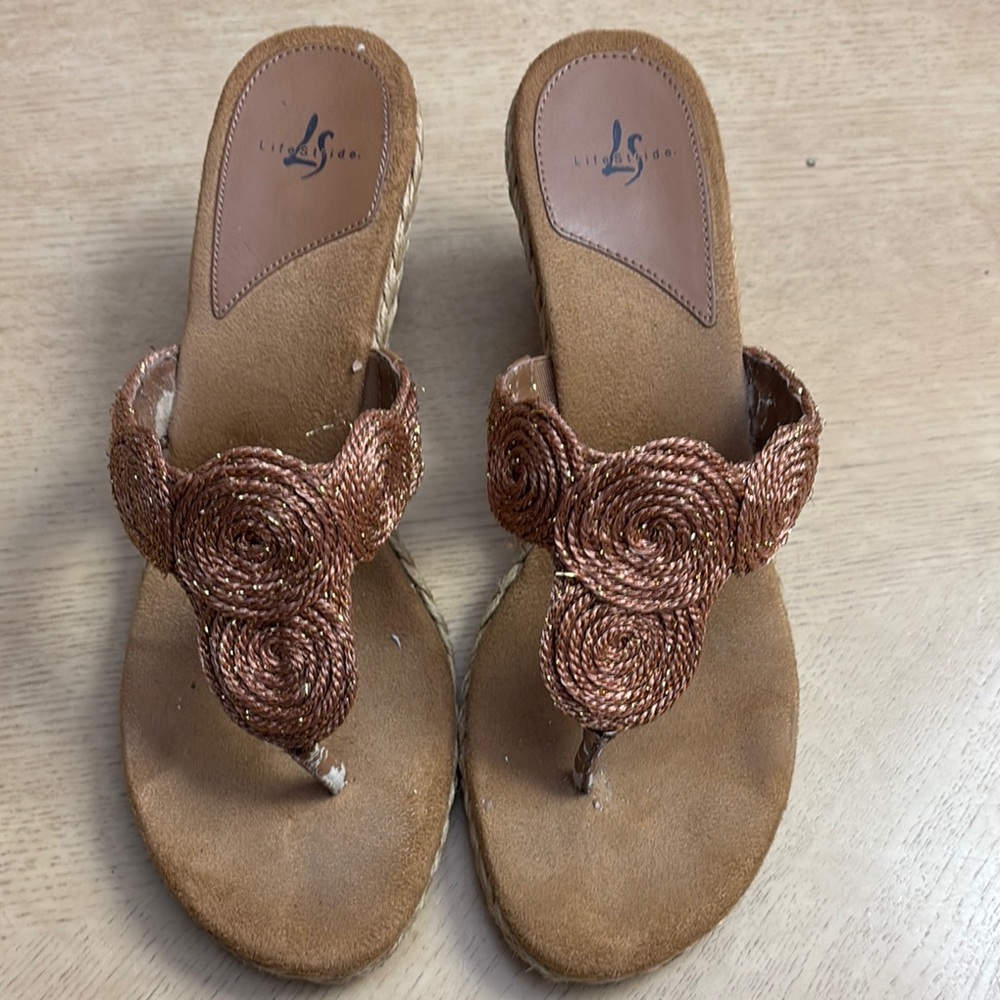 Life Stride Bronze Sandals with Roping Swirl Design